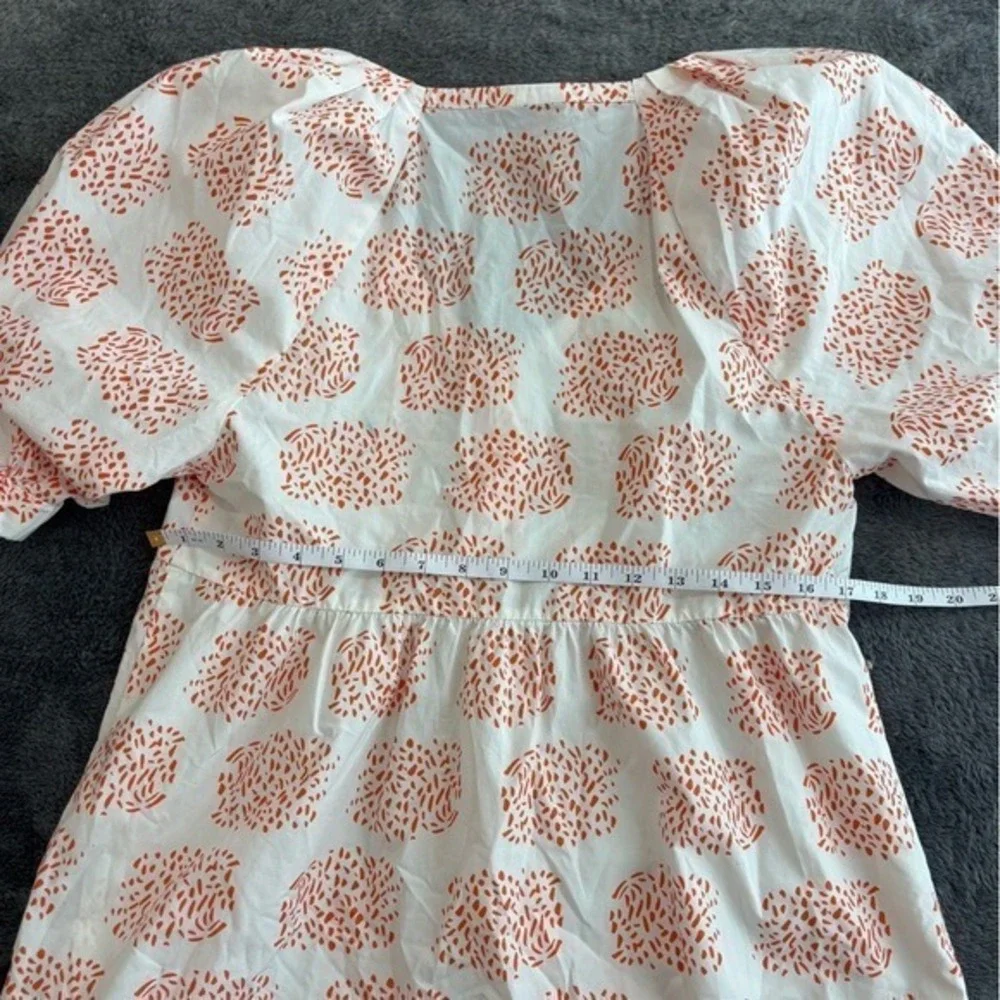 Anthropologie Moglea Orange White Abstract Print‎ Puff Sleeve Babydoll Top XS